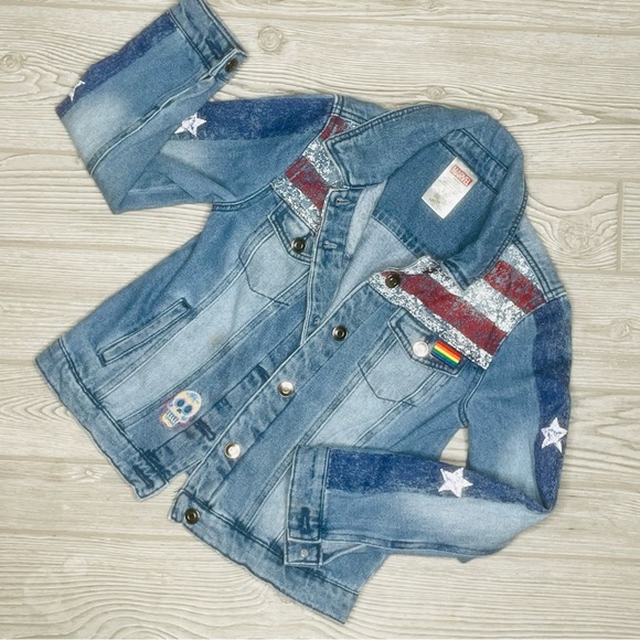 marvel Multi-colored Long Sleeve Button front Jean Jacket Coat kids large denim